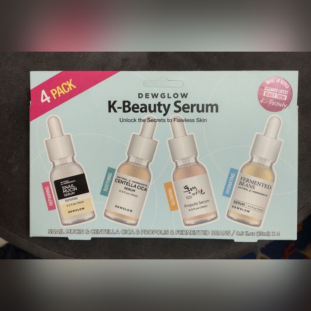 K Beauty! Dew Glow 4 pack Serum/ 15 ML each/ Snail_Bean_Centella_Propolis!NIB